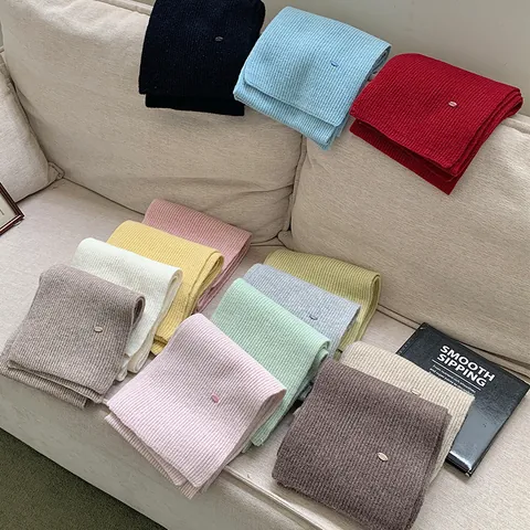 Korean Style Ribbed Knit Scarf Or Gloves Winter Warm Solid Color Metal Label Neck Wrap Hand Wear Unisex Casual Accessories