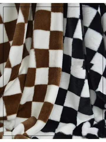 Verdickter Kaninchenfell-Imitat Plüschstoff Schachbrettmuster Plaid Nähmaterial Für Sofa Kissen DIY Kleidung Heimdekoration