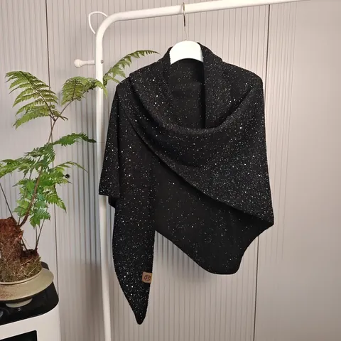 Dames Pailletten Wolmix Gebreide Sjaal Winter Warm Effen Kleur Driehoekige Omslagdoek Elegante Schoudercape Dames Accessoire