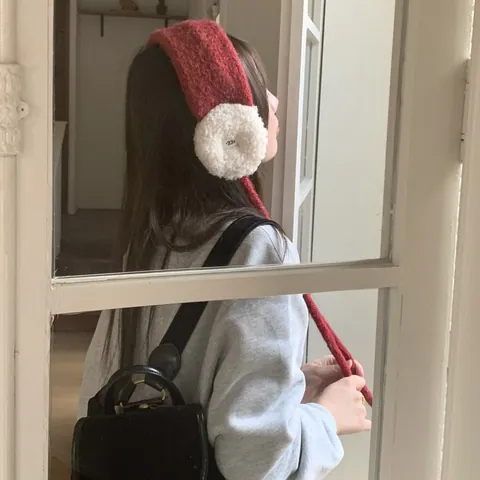 Winter Warm Earmuffs Knitted Plush Ear Covers For Women Girls Adjustable Tie-up Ear Warmers Thickened Faux Fur Ear Muffs Outdoor New Year Christmas Gift