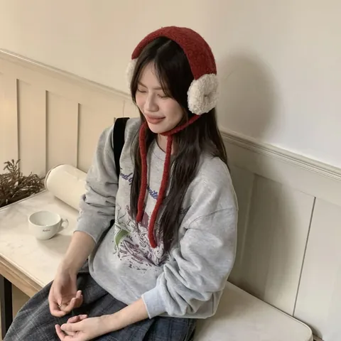 Winter Warm Earmuffs Knitted Plush Ear Covers For Women Girls Adjustable Tie-up Ear Warmers Thickened Faux Fur Ear Muffs Outdoor New Year Christmas Gift