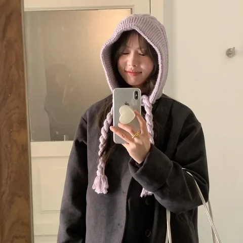 Gorro de Punto Cálido de Invierno para Mujer Gorro Lei Feng con Protección para los Oídos Gorro de Punto Trenzado con Correas para Climas Fríos