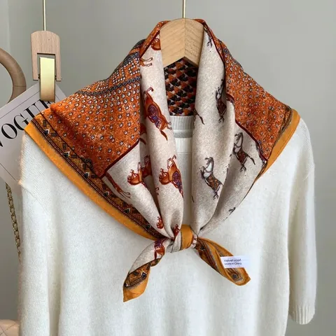 Women's Fashion Square Scarf Polyester Horse Pattern Elegant Printed Scarf Neckerchief Headband Wrap For Ladies