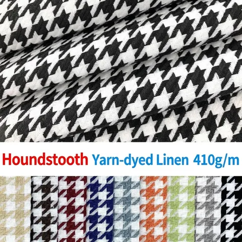 Classic Houndstooth Yarn-Dyed Linen Cotton Fabric For Upholstery Sofa Cushion Covers Clothing Bags DIY Home Decor Fabric
