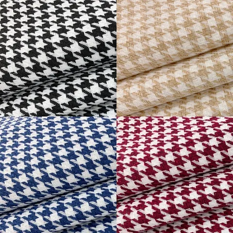 Classic Houndstooth Yarn-Dyed Linen Cotton Fabric For Upholstery Sofa Cushion Covers Clothing Bags DIY Home Decor Fabric