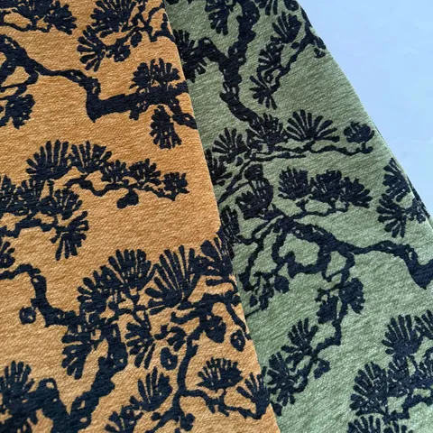 Tessuto Jacquard di Ciniglia con Albero di Pino Vintage Tessuto Tinto in Filo di Poliestere per Cuscino Divano Arredamento