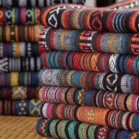 Ethnic Style Linen Cotton Fabric Geometric Striped Bohemian Upholstery Fabric For Sofa Tablecloth DIY Decorative Material