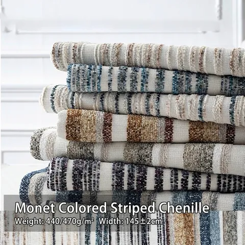 Tessuto di Chenille a Righe Stile Monet Multicolore Jacquard a Maglia per Divani Cuscini Borse Artigianato Decorazione Casa