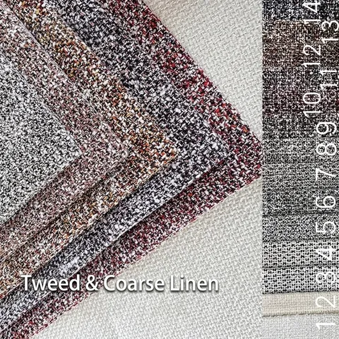 Durable Tweed Burlap Fabric For Sofa Cushion Pet Mat 100 Percent Polyester Yarn Dyed Textured Upholstery Fabric For Home Furniture Decoration
