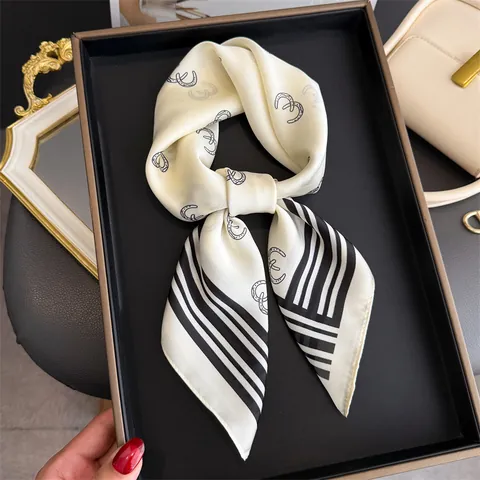 French Vintage Paisley Printed Satin Silk Scarf For Women Elegant Square Scarf Waist Belt Headscarf Hair Band Accessory