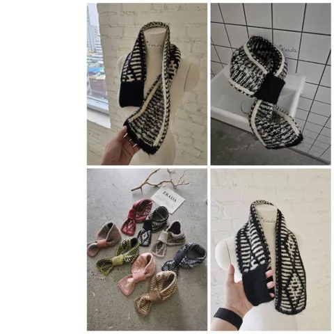 Korean Style Women Knit Cross Scarf Striped Geometric Pattern Soft Warm Winter Neck Warmer Pull-through Knitted Scarf Accessories