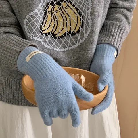 Women 100% Merino Wool Knitted Long Gloves Touchscreen Cold Resistant Warm Winter Gloves Solid Color Elegant Thermal Mitten