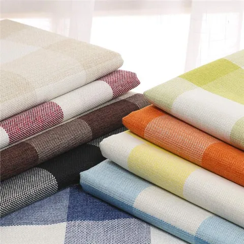 Thickened Polyester Plaid Fabric For Sofa Cover DIY Home Decorative Linen Look Coated Checkered Woven Fabric For Upholstery