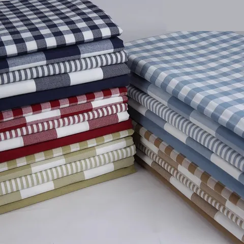 Fresh Linen Look Polyester Upholstery Fabric Geometric Checkered Striped Material For Sofa Cover Cushion Pillow DIY Sewing Craft