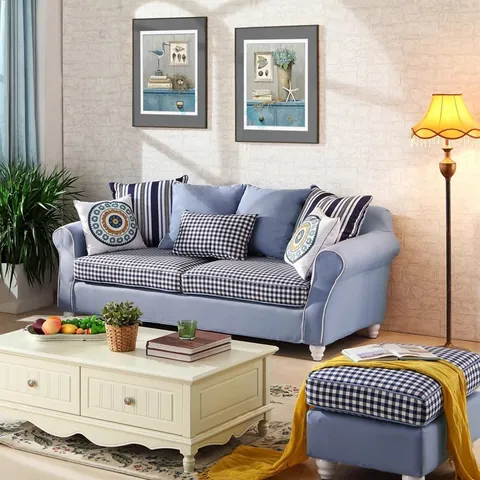 Fresh Linen Look Polyester Upholstery Fabric Geometric Checkered Striped Material For Sofa Cover Cushion Pillow DIY Sewing Craft