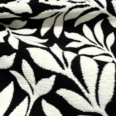 Tessuto Jacquard in Ciniglia Moderno Minimalista Retrò Bianco Nero Pianta Foglia Linea Astratta Materiale Tappezzeria