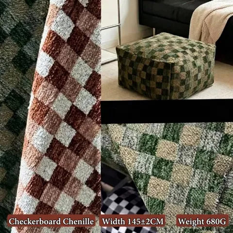 Checkered Chenille Fabric Thick High Density Woven Jacquard Upholstery Fabric For Sofa Chair Pillow Home Decor