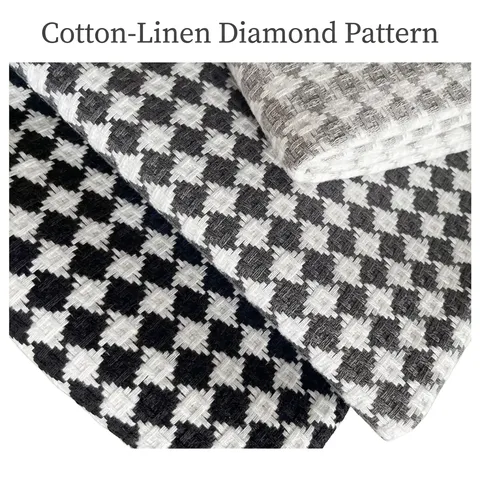 Thick Linen Houndstooth Fabric For Upholstery Sofa Tablecloth Cushion Apparel Sewing Fabric Printed Geometric Plaid DIY Textile Pattern Cloth