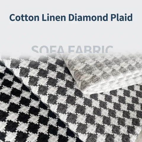 Thick Linen Houndstooth Fabric For Upholstery Sofa Tablecloth Cushion Apparel Sewing Fabric Printed Geometric Plaid DIY Textile Pattern Cloth