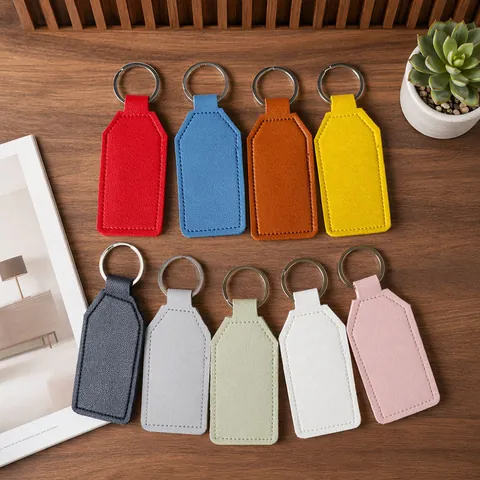 Llavero de Cuero PU Minimalista Etiqueta Blanca de Color Sólido Color Macaron Anillo de Llave PU Colgante de Bolso Joyería