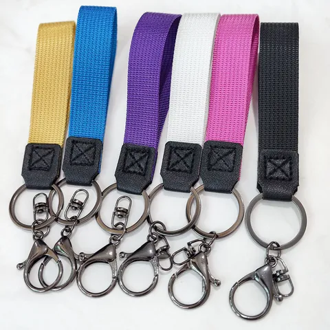 Porte-clés Minimaliste en Sangle de Nylon Couleur Unie Dragonne de Poignet pour Clés de Voiture Décoration de Sac Cadeau Femme Homme