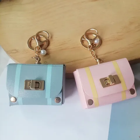 Vintage PU Leather Mini Bag Keychain Creative Bag Pendant Gold Hardware Keyring With Artificial Pearl Fashion Gift For Women