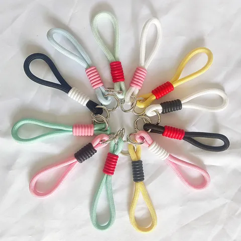 Creative Colorful Woven Rope Water Cup Lifting Strap Dopamine Phone Case Lanyard Silicone Metal Keychain For Keys Bag Pendant
