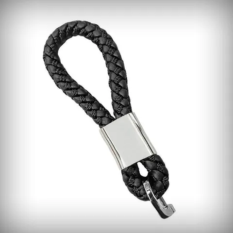 Business Weave Cowhide Leather Car Keychain Zinc Alloy VIP Lettering Key Ring For Men Women Couple High-Grade Gift