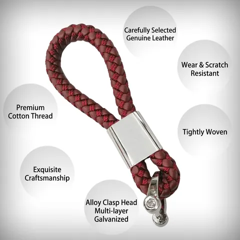 Business Weave Cowhide Leather Car Keychain Zinc Alloy VIP Lettering Key Ring For Men Women Couple High-Grade Gift
