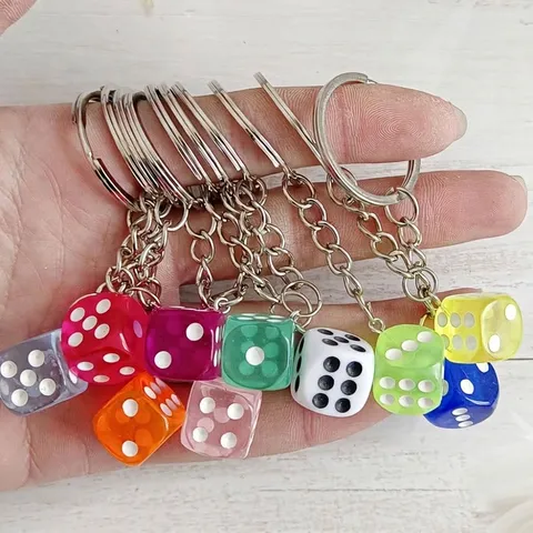 Creative Mini Dice Keychain Acrylic Colorful Simulation Cubes Bag Pendant DIY Ornament Gift Accessory