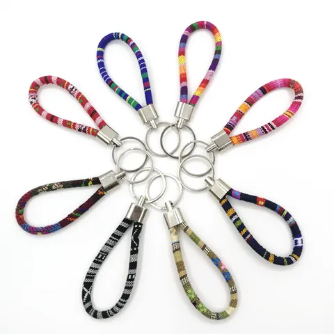 Ethnische Stil Stoff Geflochtene Schlüsselanhänger Bunte Gewebte Lanyard Böhmische Muster Tasche Anhänger Handgemachte Baumwolle Schlüsselring Zubehör