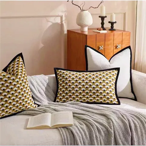 French Retro Mid Century Modern Ginger Yellow Shell Jacquard Chenille Upholstery Fabric For Sofa Pillow Cover DIY Home Decor