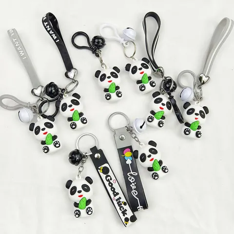 Cute Cartoon Panda Bamboo Keychain Silicone Soft Rubber 3D Figurine Bag Pendant Creative Key Ring For School Bag Lucky Gift