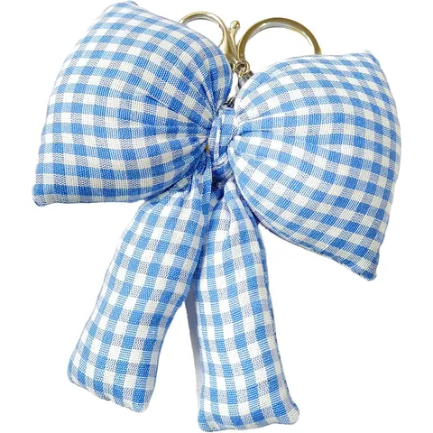 Porte-clés Nœud Papillon en Tissu Gingham Rembourré Style Coréen Pendentif de Sac à Carreaux pour Femmes Filles
