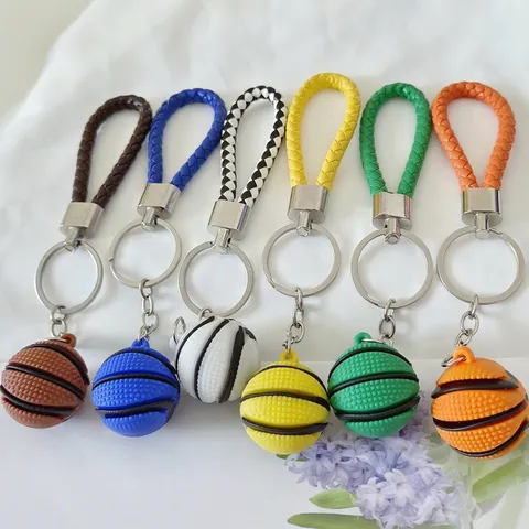 Llavero de Baloncesto 3D de PVC Pegamento Suave Deporte Anillo de Llave Cuerda de Cuero Trenzado Colgante de Bolsa de Baloncesto Para Mochila Accesorios de Coche