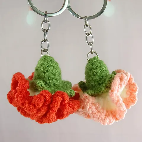 Handgefertigte Gestrickte Nelke Blume Schlüsselanhänger Polyester Garn Gehäkelte Tasche Charme Für Muttertag Geschenk Süße Florale Schlüsselanhänger