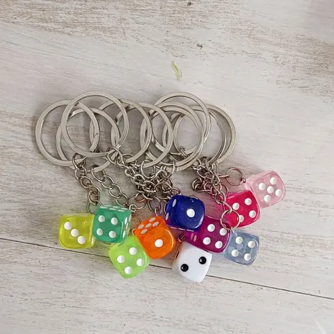 Creative Mini Dice Keychain Acrylic Colorful Simulation Cubes Bag Pendant DIY Ornament Gift Accessory