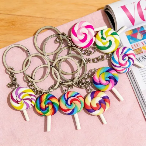 Porte-clés Mignon en Forme de Sucette Arc-en-ciel Pendentif de Sac en Spirale en Résine Cadeau pour Femmes Enfants
