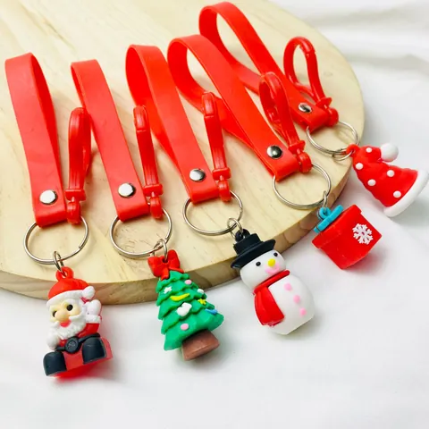 Cartoon Christmas Santa Claus Snowman Keychain Silicone PVC Bag Pendant Xmas Tree Snowflake Gift Box Accessory Key Ring For Kids Students Gift