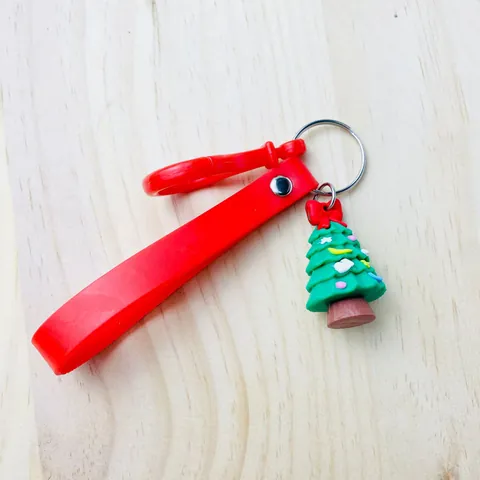 Cartoon Christmas Santa Claus Snowman Keychain Silicone PVC Bag Pendant Xmas Tree Snowflake Gift Box Accessory Key Ring For Kids Students Gift