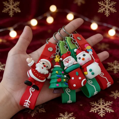 Mignon Porte-Clés en Silicone 3D de Noël Père Noël Bonhomme de Neige Sapin de Noël Pendentif Dessin Animé pour Sac à Dos Cadeau