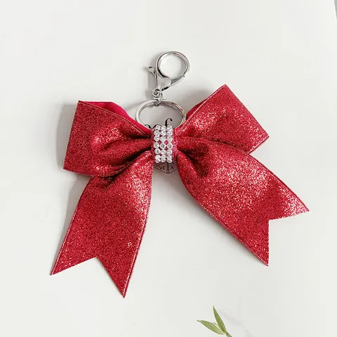 Porte-clés Nœud Papillon en Strass Brillant pour Femmes en Cuir Pailleté Anneau de Clé Voiture Pendentif Sac Cadeau Noël Créatif Bijoux