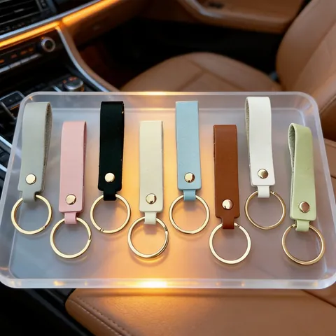 Llavero Minimalista de Cuero PU Con Anillo de Metal Macarrón Color Sólido Cadena de Llave de Coche Para Hombres Mujeres Accesorio de Bolso