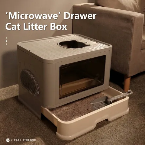 Großes Geschlossenes Katzenklo Mit Schubladendesign Faltbare Katzentoilette Mit Massagebürste Und Schaufel Kunststoff Katzenklo Für Den Innenbereich