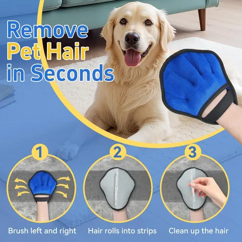 Pet Hair Removal Glove Static Fur Cleaning Brush Microfiber Dual Directional Cat Dog Grooming Tool For Furniture Sofa Clothes
