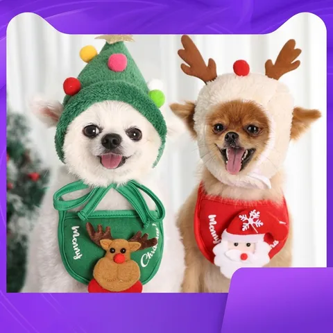 Haustier Weihnachten Halloween Kostüm Zubehör Plüsch Weihnachtsbaum Hut Rentier Geweih Stirnband Weihnachtsmann Hund Katze Lätzchen Speicheltuch Festliche Party Kleidung