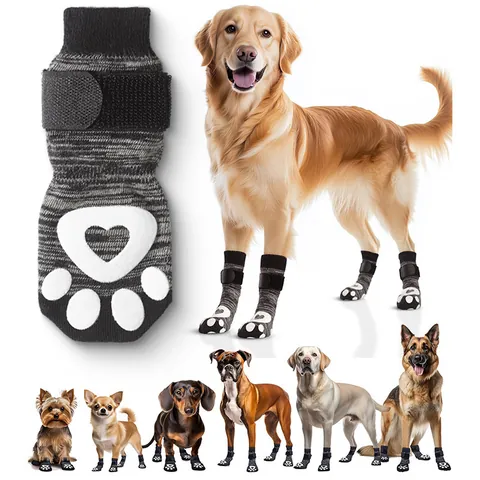 Anti-Rutsch Haustier Hundesocken Für Große Mittlere Hunde Atmungsaktive Polyester Strick Socken Mit Verstellbaren Riemen Pfotenschutz Socken