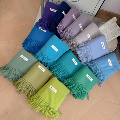 Korean Style Thickened Warm Knitted Scarf For Women Solid Color Long Scarf With Tassel Fringe For Autumn Winter Daily Wear