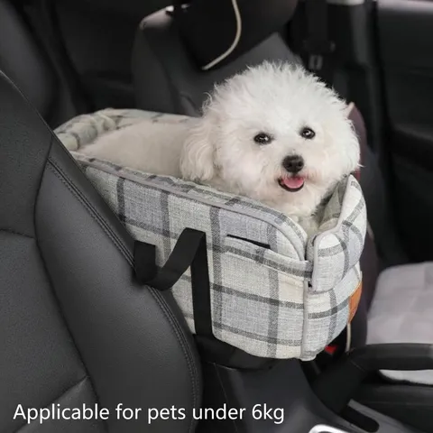 Tragbare Auto Mittelkonsole Haustier Tragetasche Für Kleine Hunde Katzen Atmungsaktive Mesh Reisesitz Kariert Löwe Muster