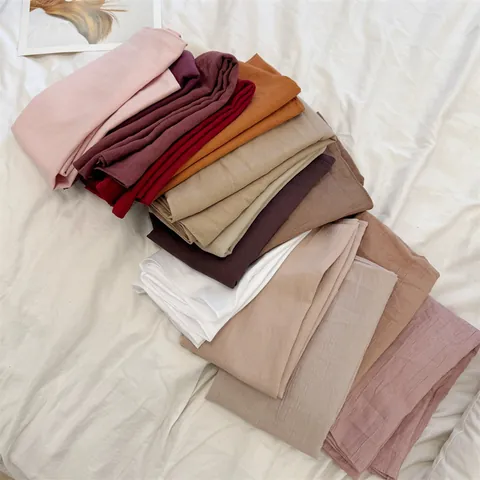 Women Fashion Solid Color Crinkle Square Scarf Polyester Breathable Headscarf Soft Thin Wrinkled Neck Scarf Accessory For Ladies